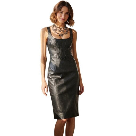 Dundas x REVOLVE Lou Black Leather Corset Dress – Size L - Picture 1 of 8
